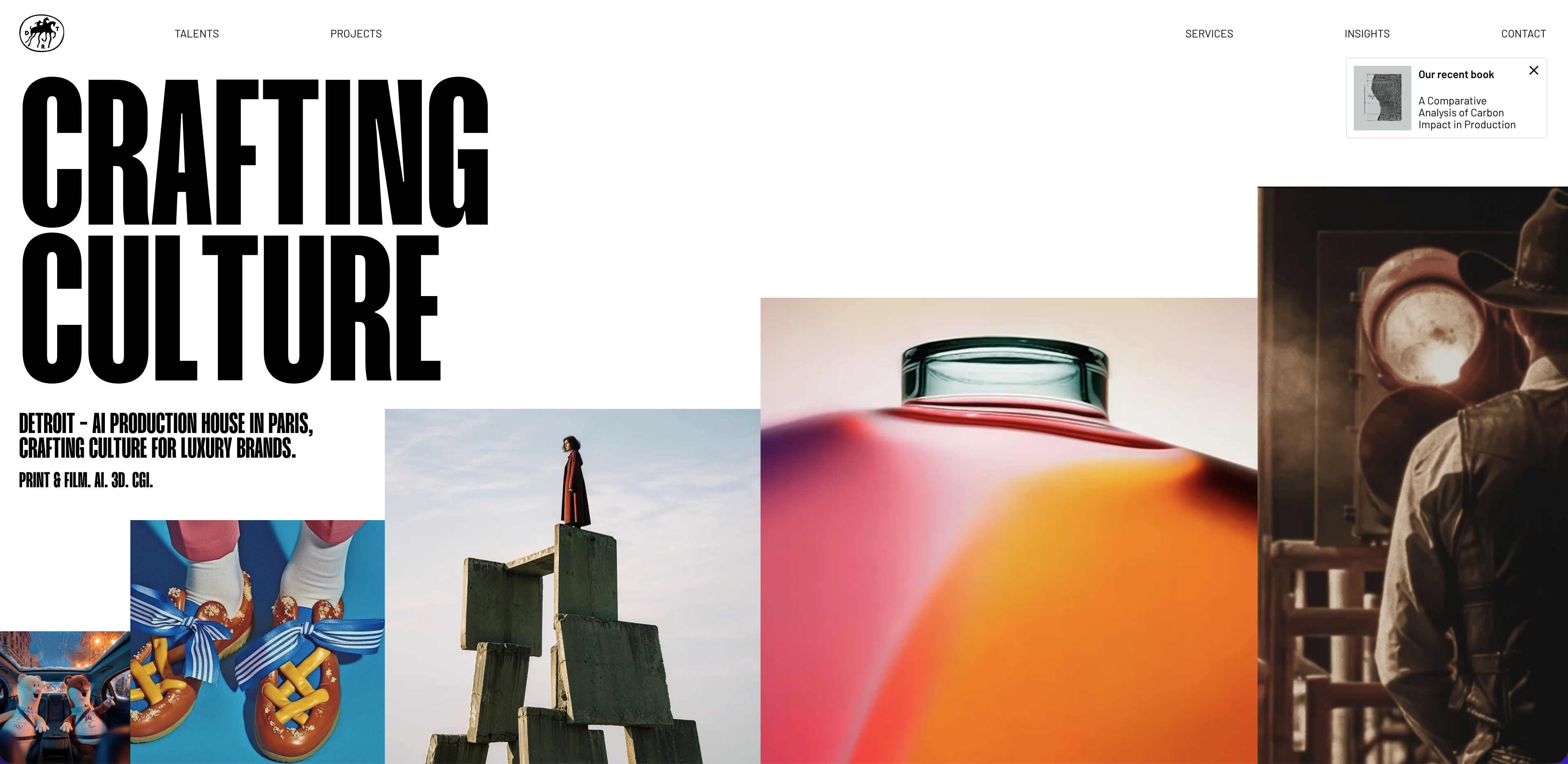 The Detroit production house website, presenting projects, talent and services as one highly visual brand experience