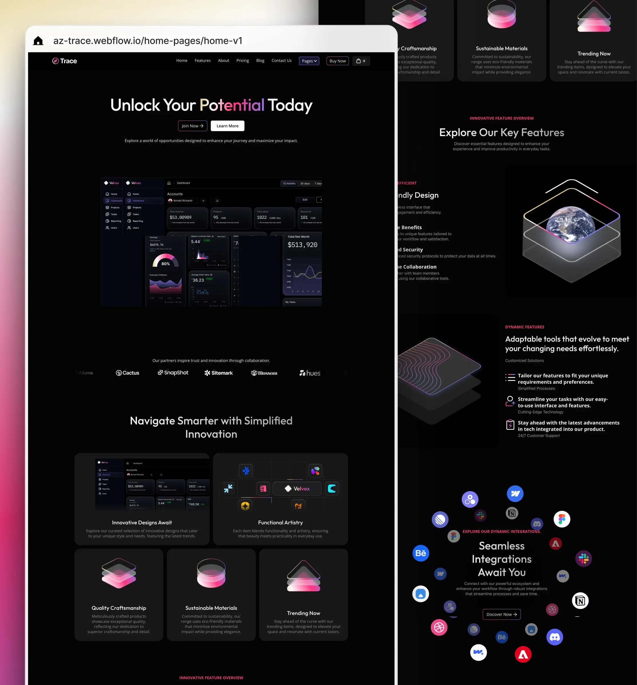 Trace Webflow template designed with Modulify platform