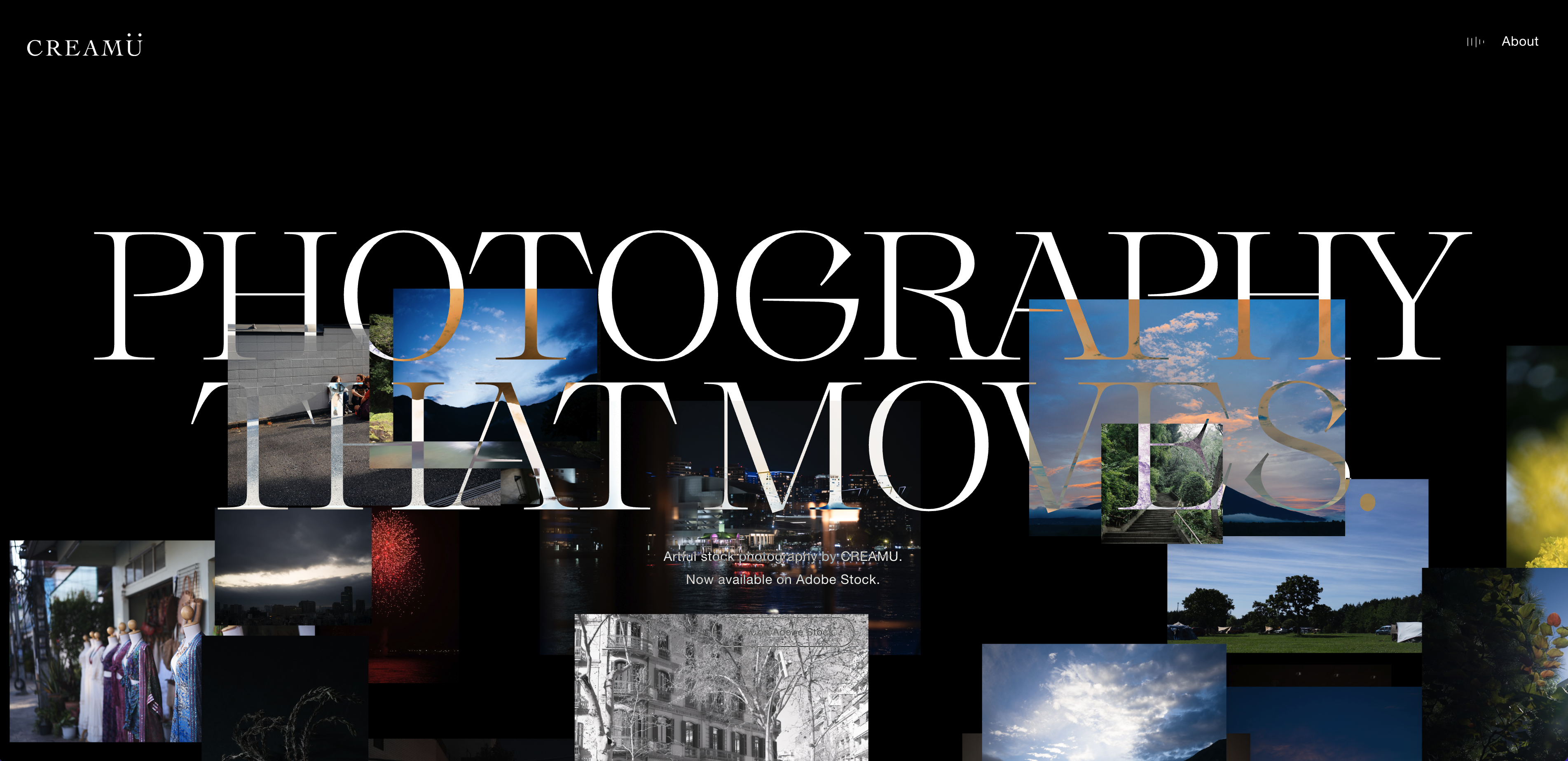 The CREAMU photography website, a minimal gallery layout with almost no interface around the images