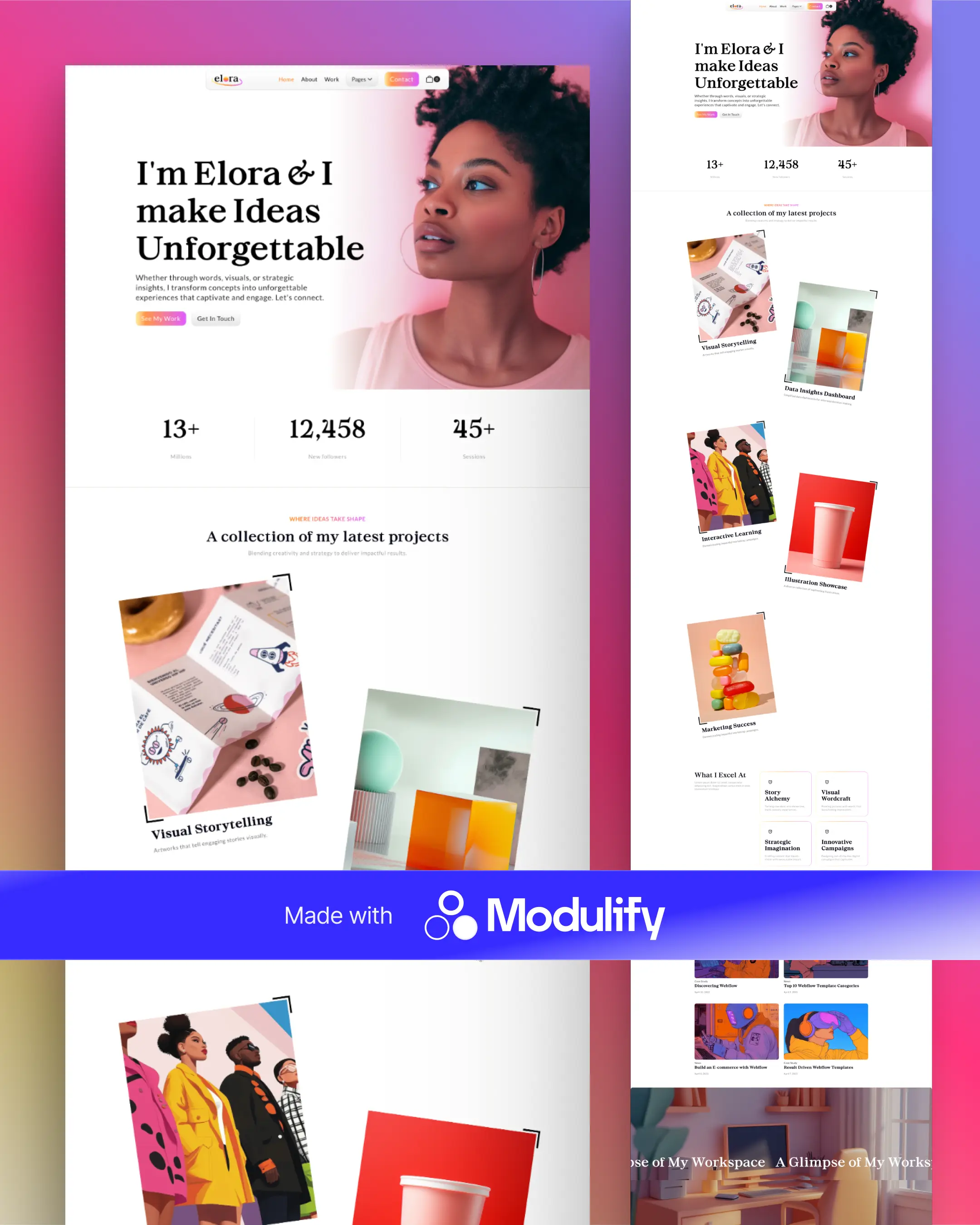 Webflow Portfolio template designed with Modulify