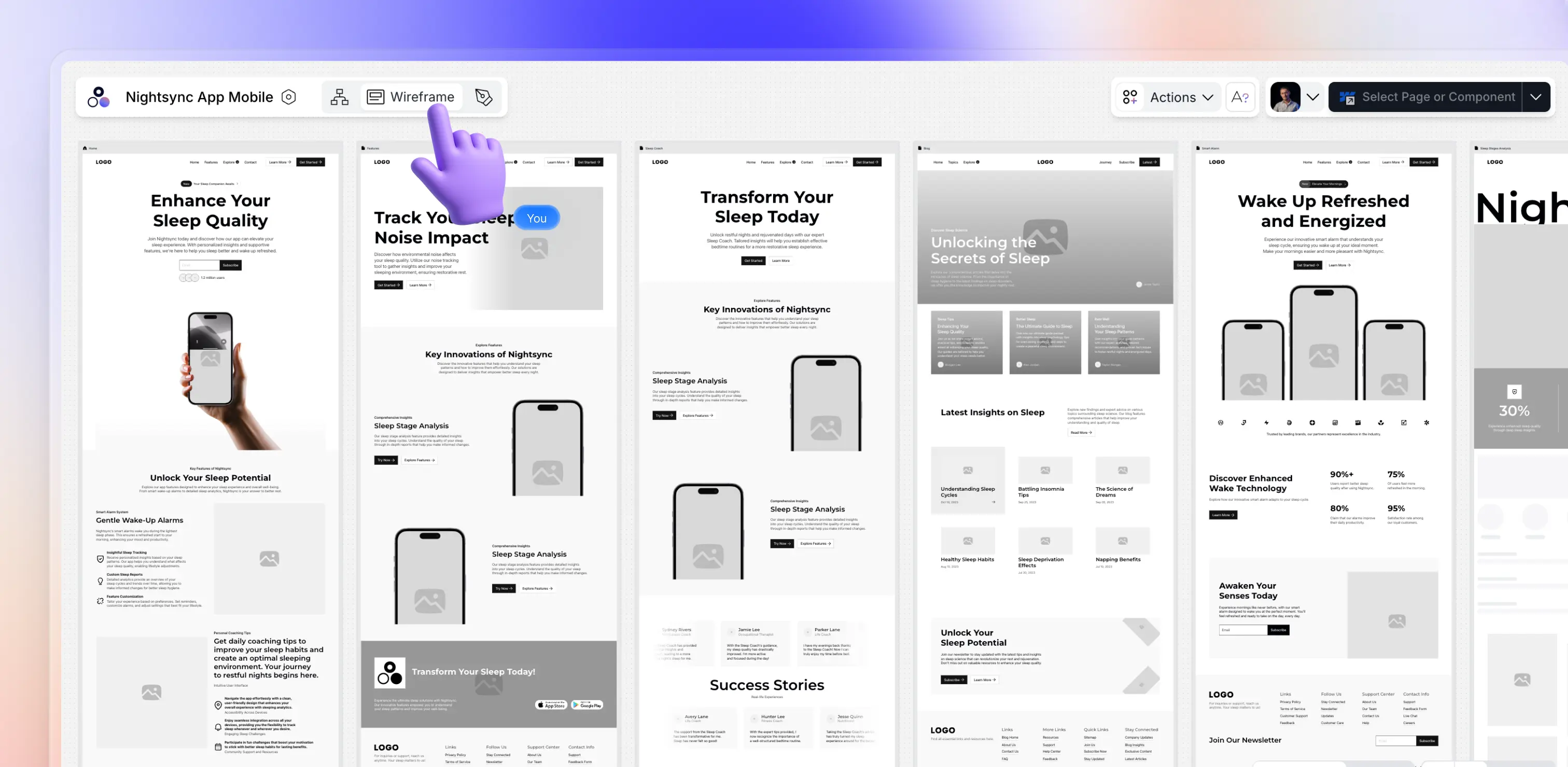 wireframes for an App website from Modulify