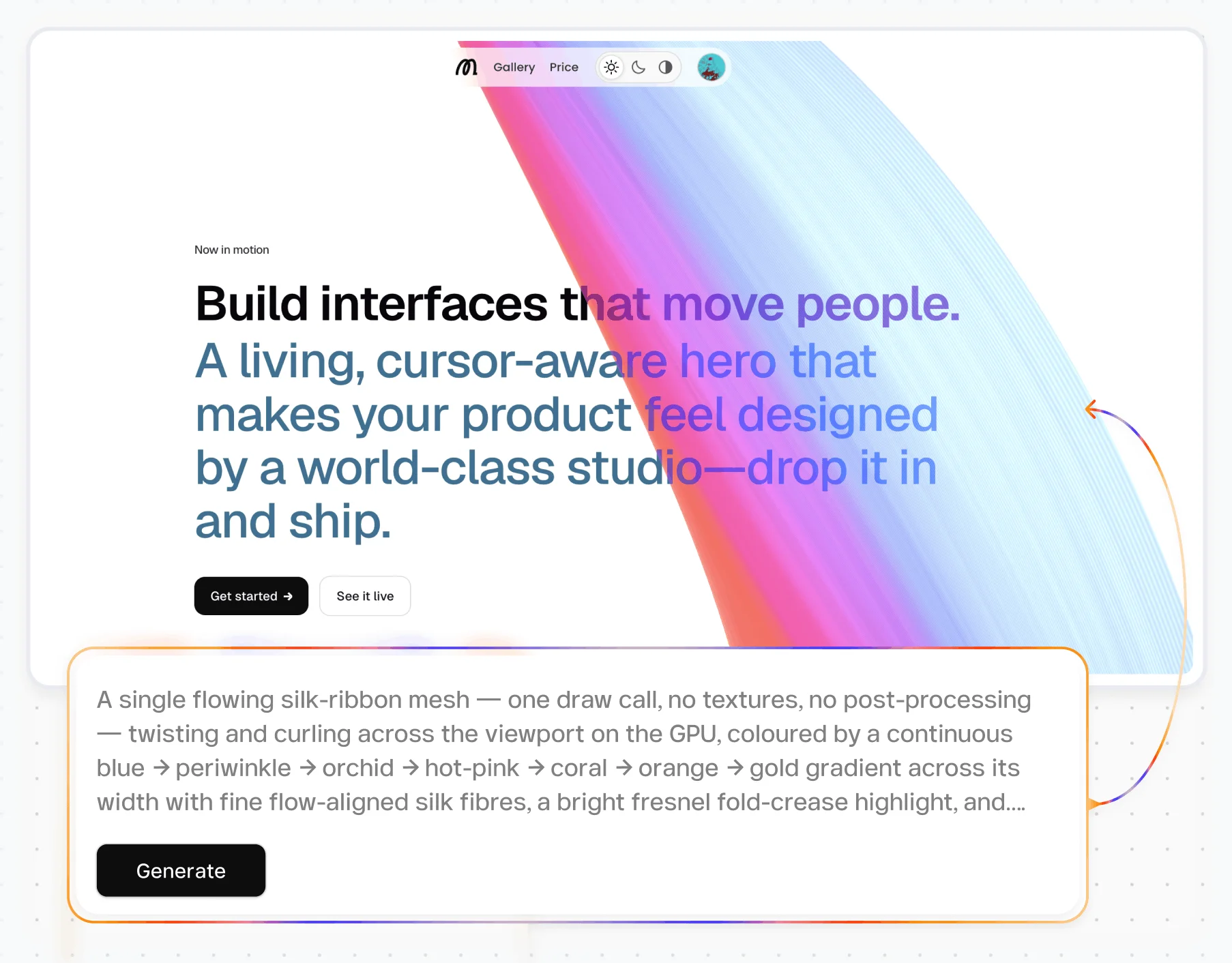 A reusable design system applied across generated pages in Modulify