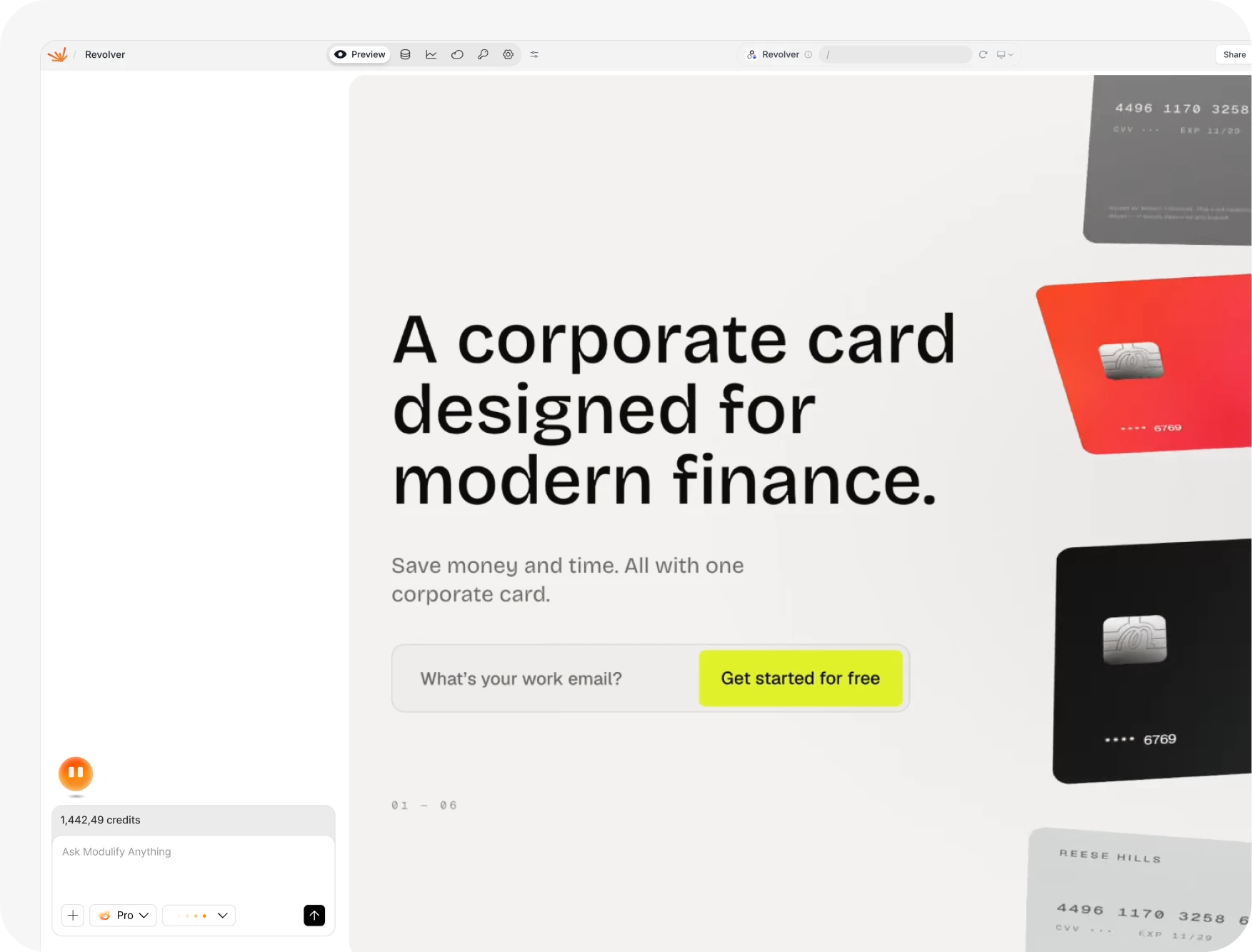 A clickable product prototype built in Modulify